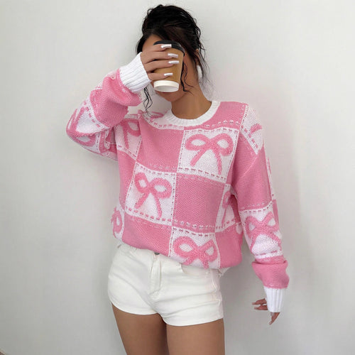 Damen verspielter Sweater mit Schleifenmuster Drune