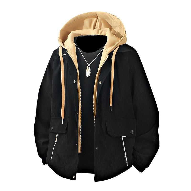 Herren  geschichtete Kapuzen Utility Parka Jacke mit kontrastierender Kapuze Innenfutter Klappe und Reißverschlusstaschen Drune