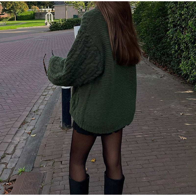 Damen Großer Strickpullover mit Zopfmuster Drune
