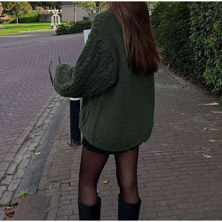 Damen Großer Strickpullover mit Zopfmuster Drune