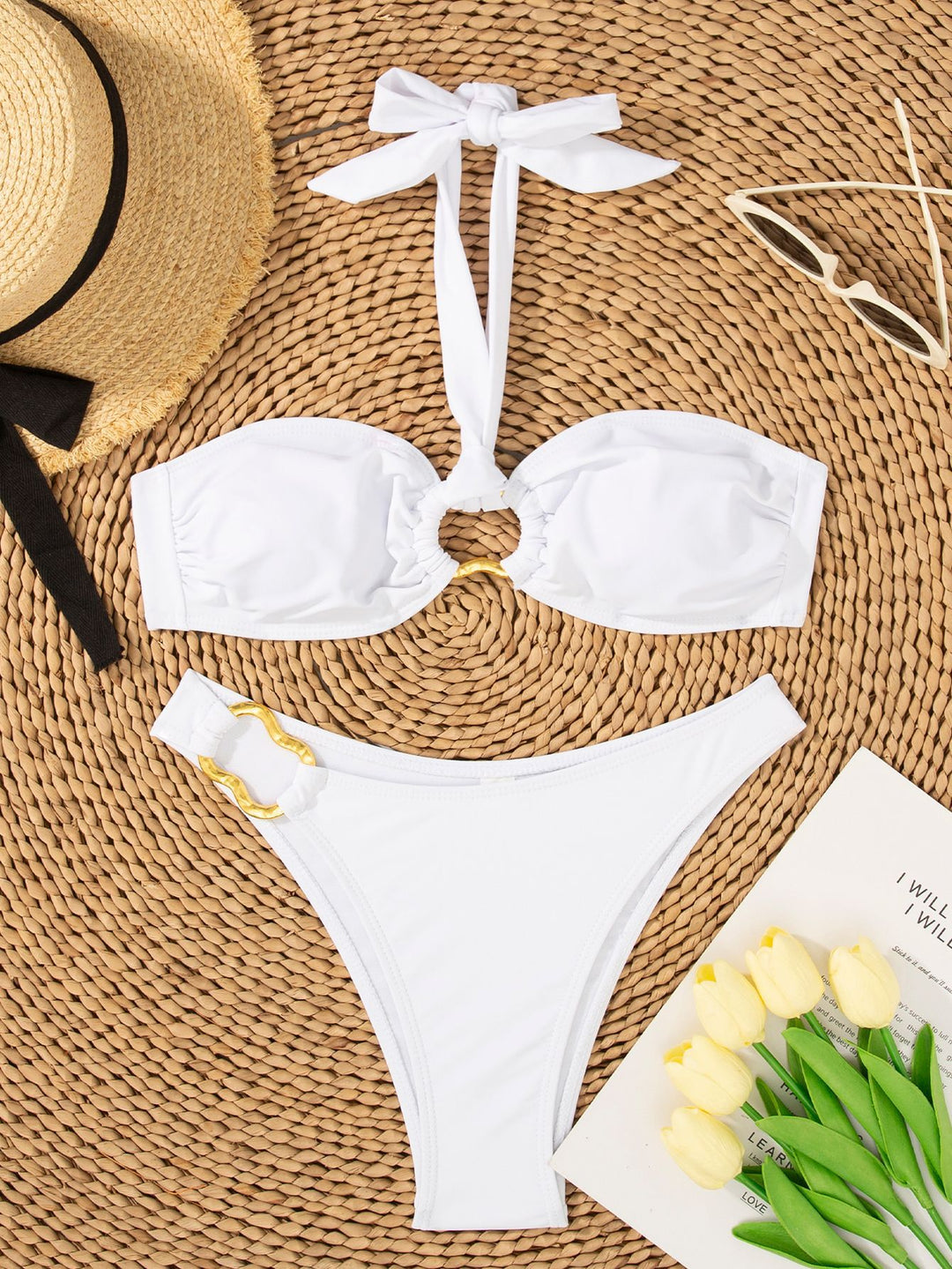 Damen Bikini-Set mit dekorativem Ring und verstellbarem Halterneck Drune