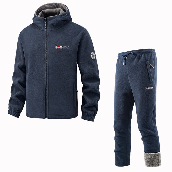 Herren Thermo-Fleece-Set mit Kapuzenjacke, Sherpa-gefüttert und elastischer Jogginghose Drune