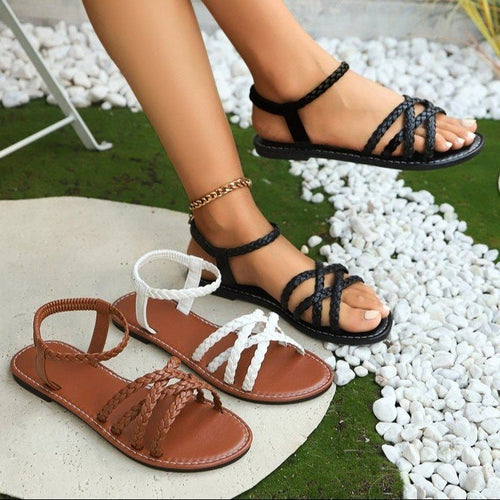 Damen geflochtene Riemchensandalen Drune