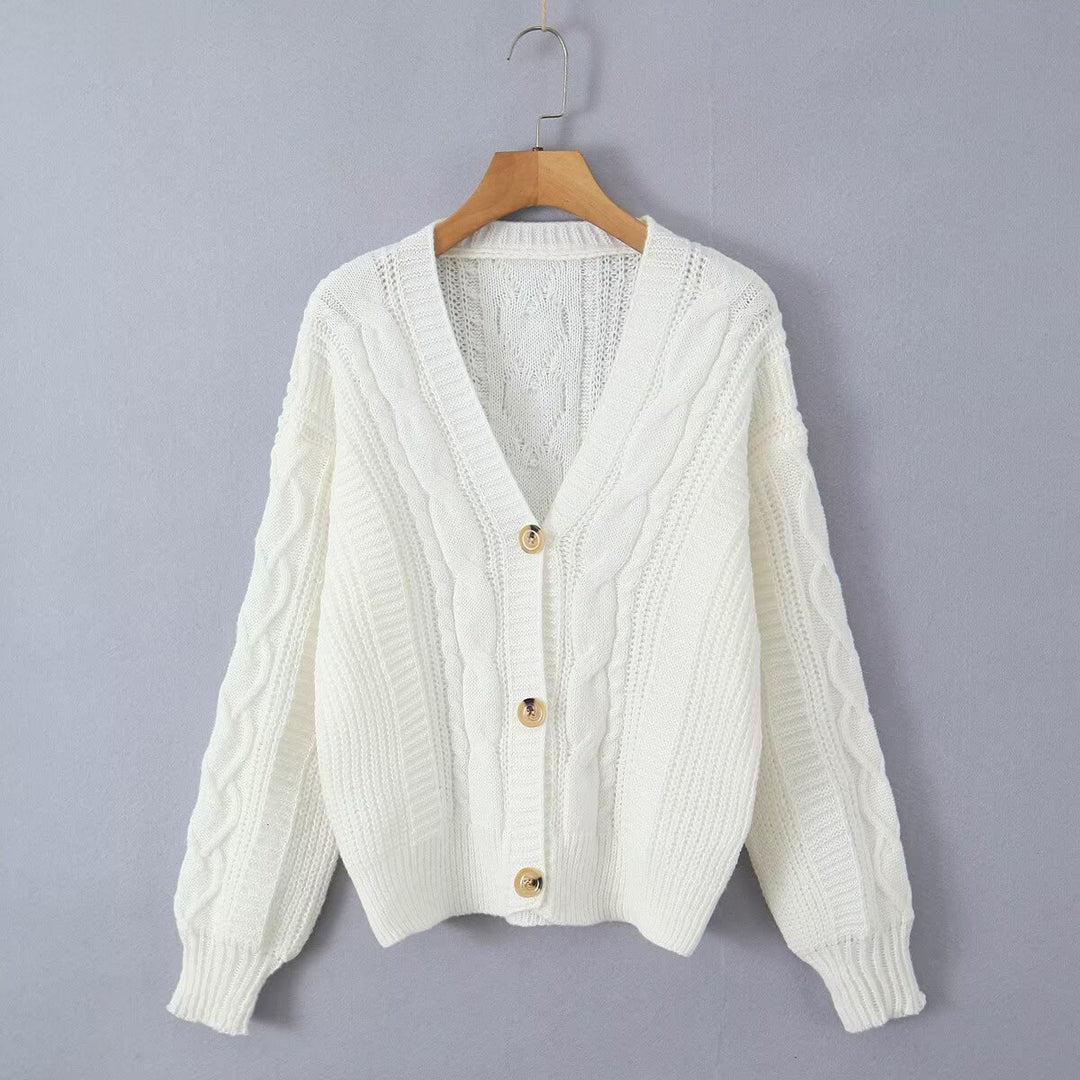 Damen kuschelige Strickjacke mit V-Ausschnitt Drune