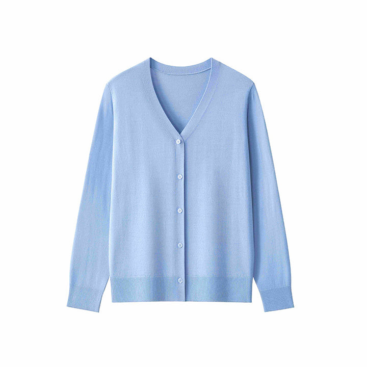 Damen Feinstrick-Cardigan mit V‑Ausschnitt, durchgehender Knopfleiste und leichtem Fall Drune