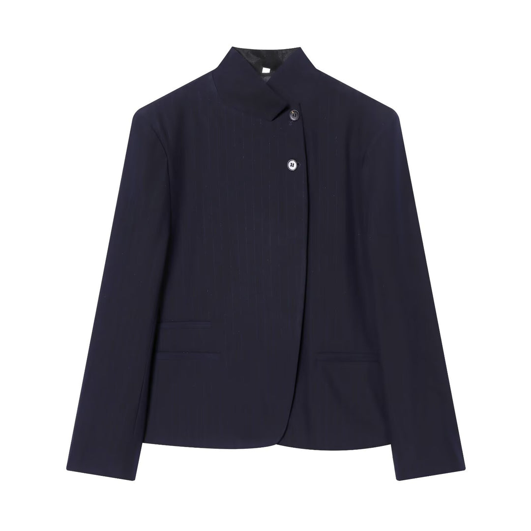 Damen Minimalistischer Kurzblazer mit Stehkragen und verdeckter Zweiknopf-Leiste Drune