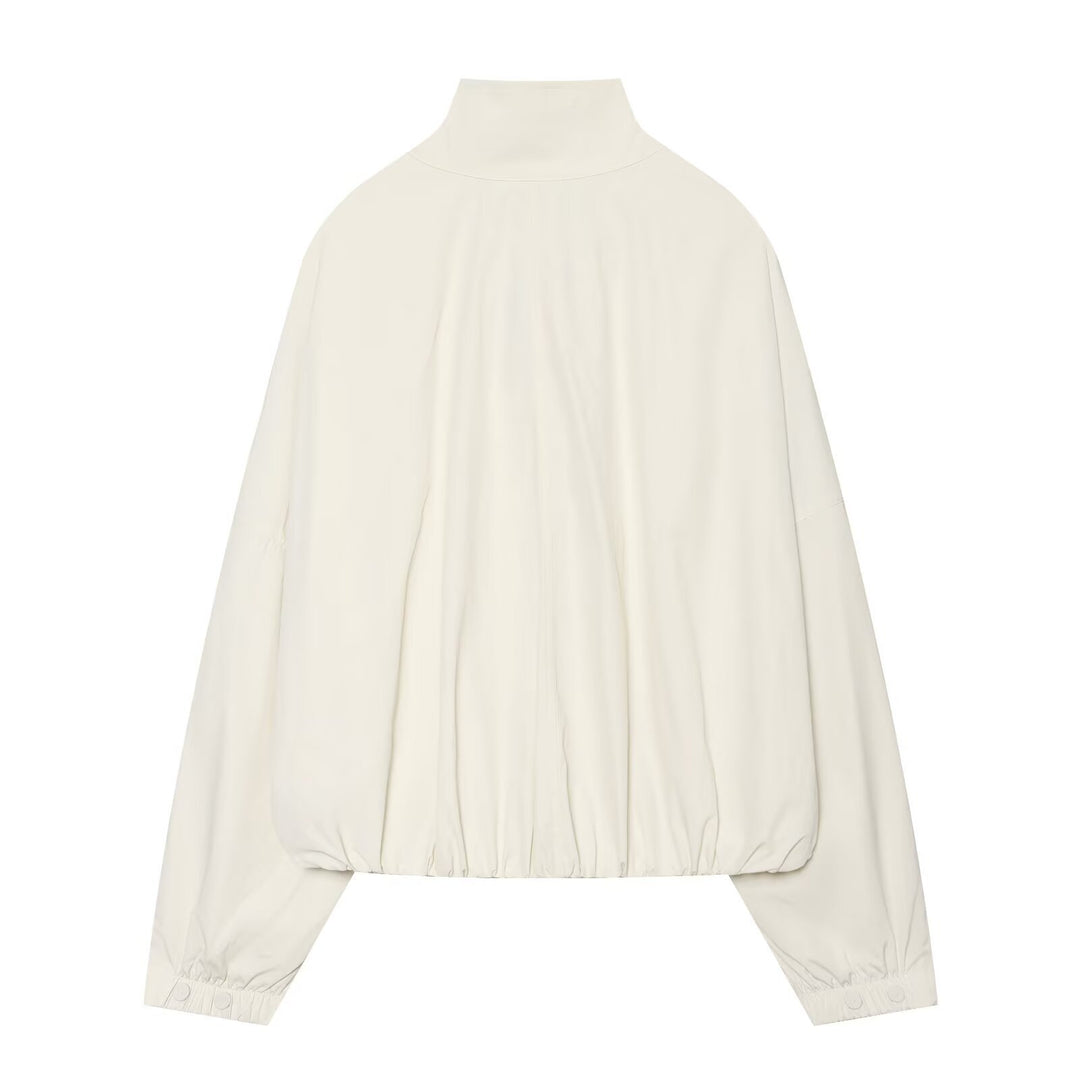 Damen Cropped-Blouson mit hohem Stehkragen, durchgehender Knopfleiste und Ballonärmeln Drune