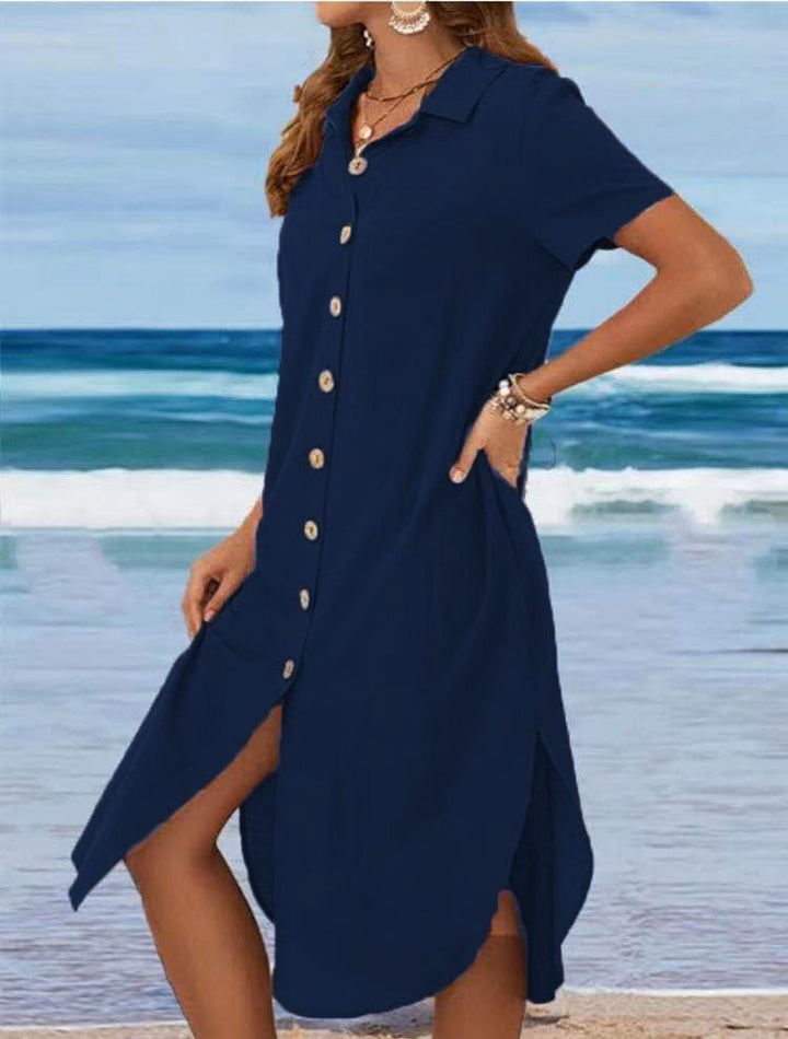 Damen Hemdkleid mit Knopfleiste und Seitenschlitzen Drune