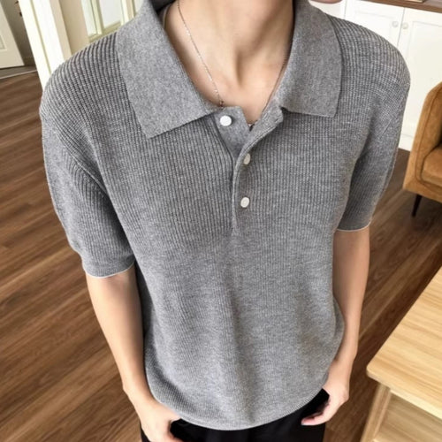 Herren Modisches Kurzarm-Polohemd mit strukturiertem StrickDrune