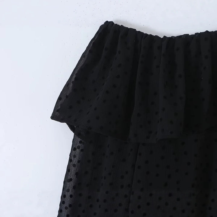 Damen Schulterfreie Chiffonbluse mit Volantkragen und transparenten Puffärmeln Drune
