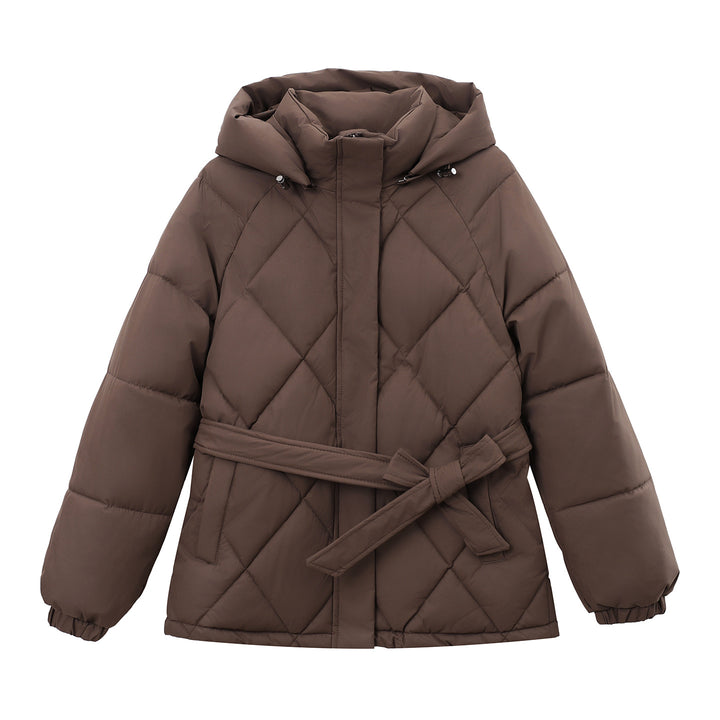 Damen Taillierter Steppparka mit Kapuze und Bindegürtel Drune