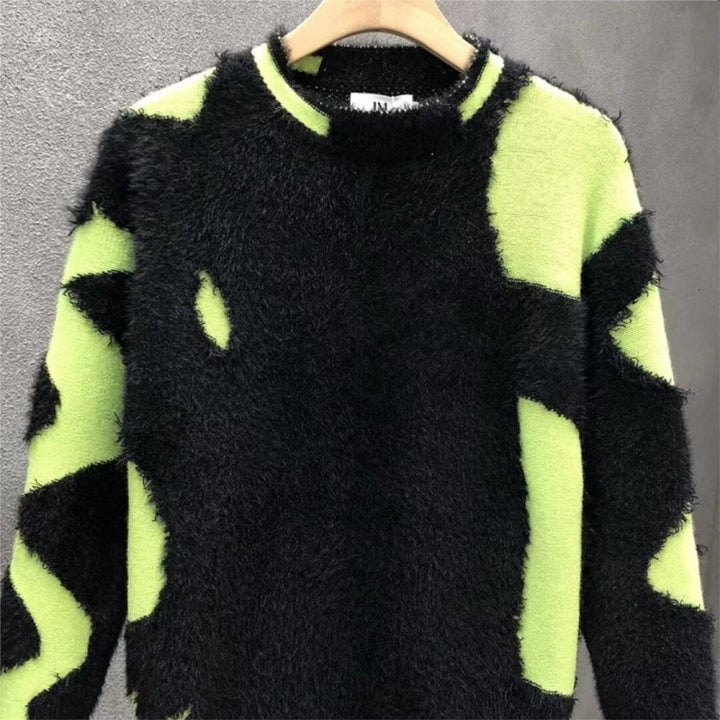 Damen kreativer Oversized-Pullover mit kontrastierendem Strukturdesign Drune