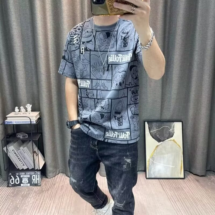 Herren lässiges T-Shirt mit kreativem Comic-Design Drune