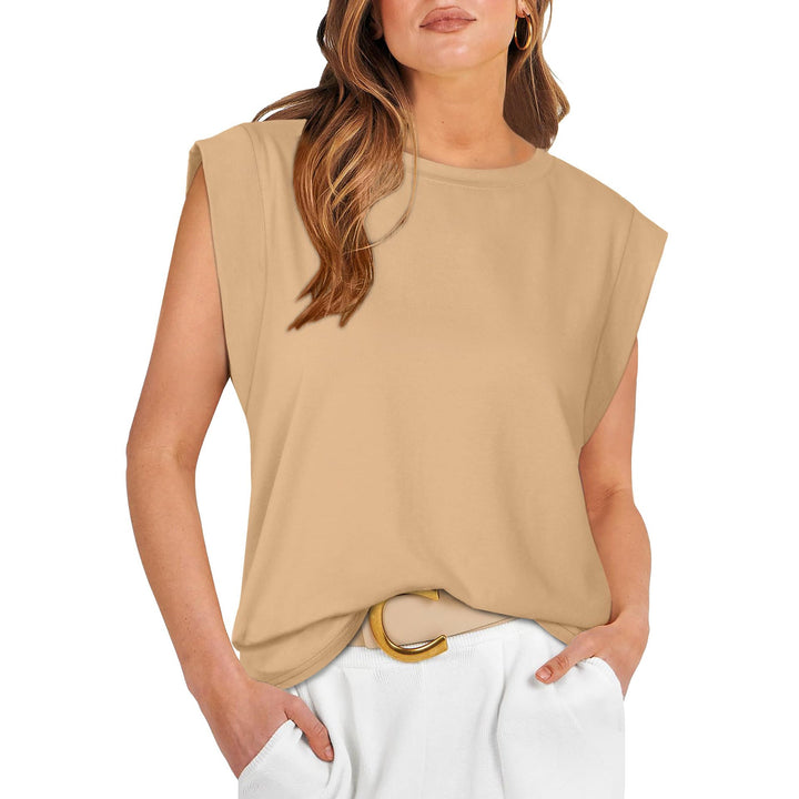 Damen Modisches Basic T-Shirt mit Schulterpolstern Drune