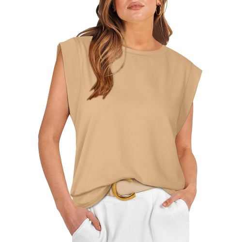 Damen Modisches Basic T-Shirt mit Schulterpolstern Drune