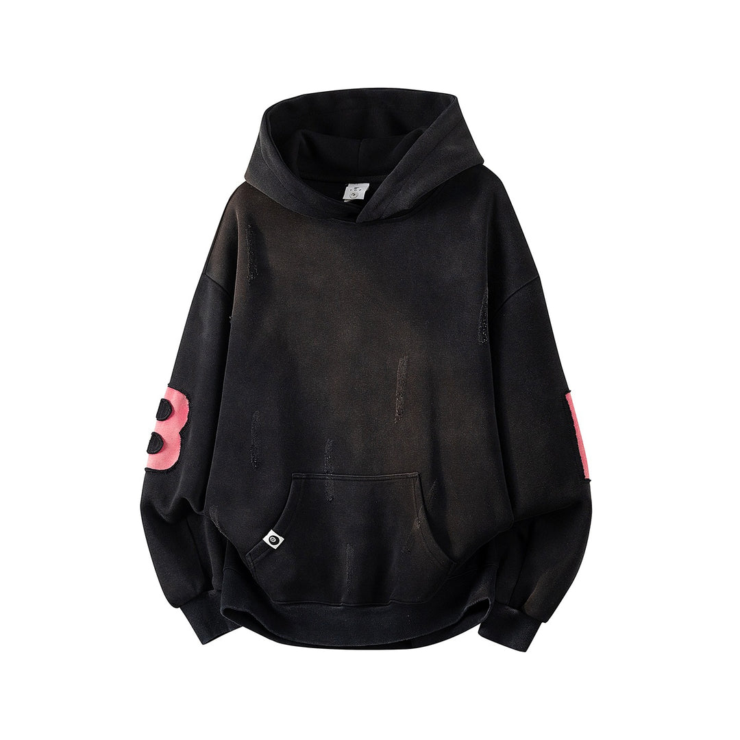 Unisex Oversize Kapuzenpullover mit handschriftlichem Grafik-Print, Kängurutasche & geripptem Saum Drune