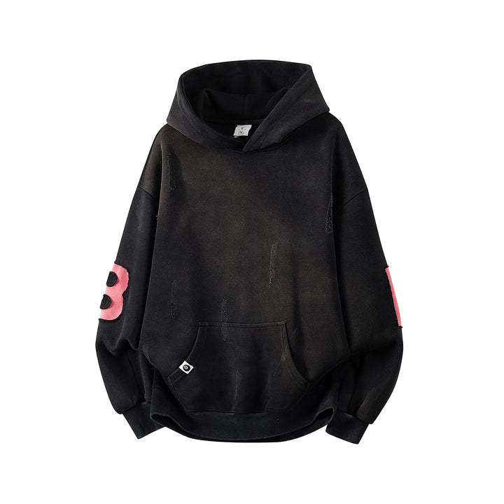 Unisex Oversize Kapuzenpullover mit handschriftlichem Grafik-Print, Kängurutasche & geripptem Saum Drune