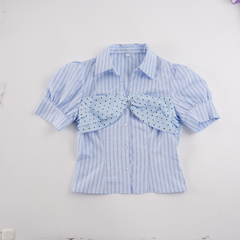 Damen Kurzarmbluse mit Rüschendetails und Polka-Dot-Akzent Drune