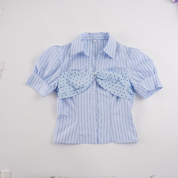 Damen Kurzarmbluse mit Rüschendetails und Polka-Dot-Akzent Drune