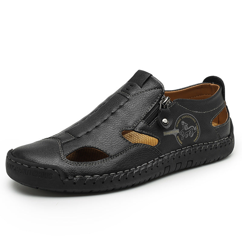 Herren Bequeme Lederfreizeitschuhe mit Reißverschluss und atmungsaktiven Öffnungen Drune