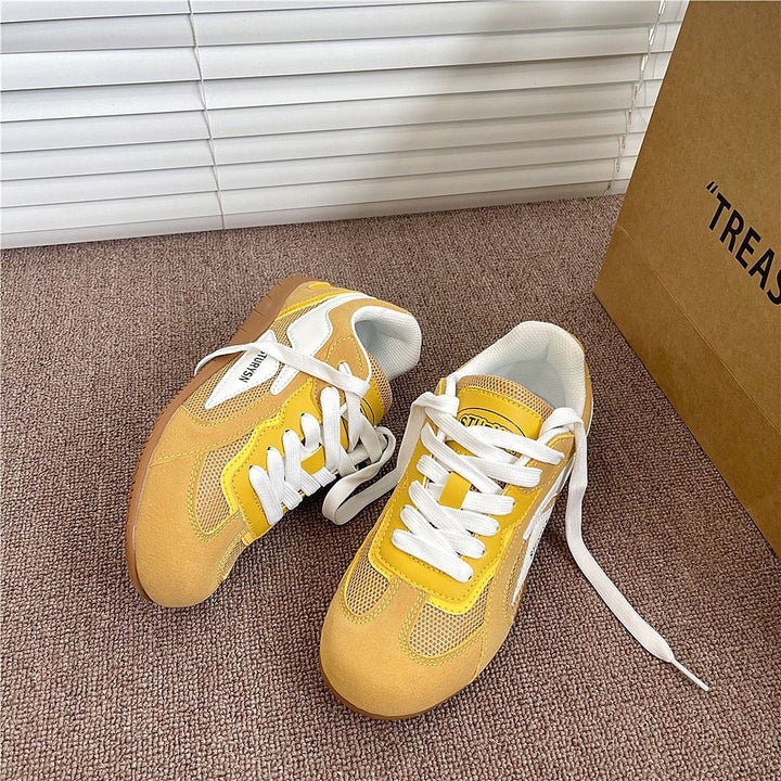 Damen Sportliche Sneaker mit weicher Veloursoberfläche und atmungsaktiver Netzstruktur Drune