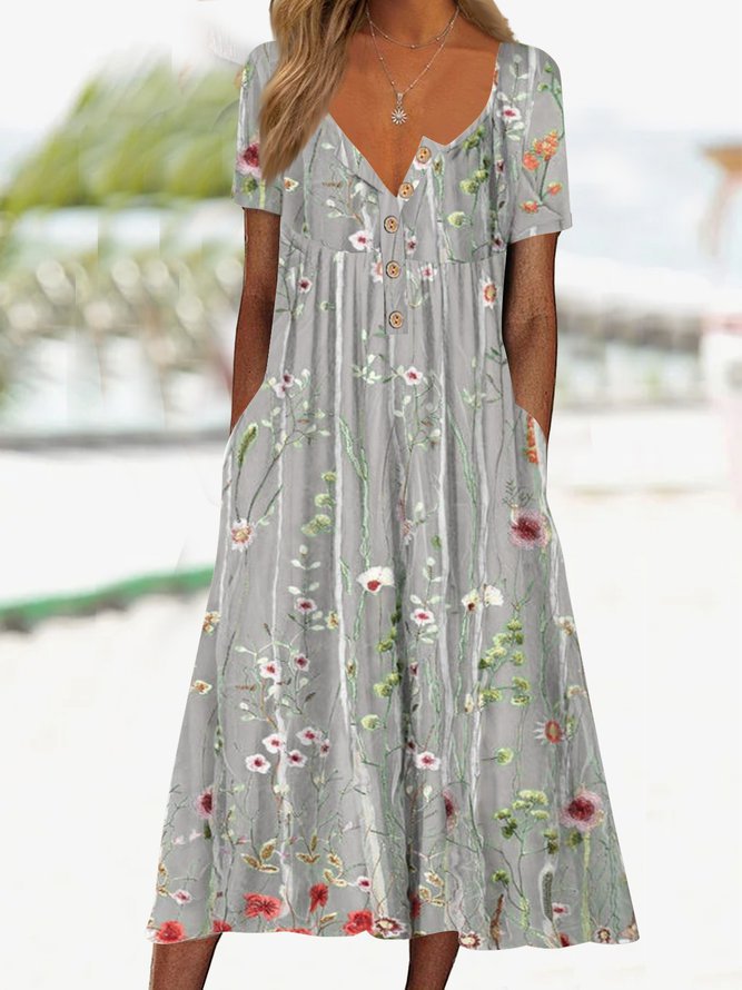 Damen Maxikleid mit zeitlosem Blumenmuster und seitlichen Taschen Drune