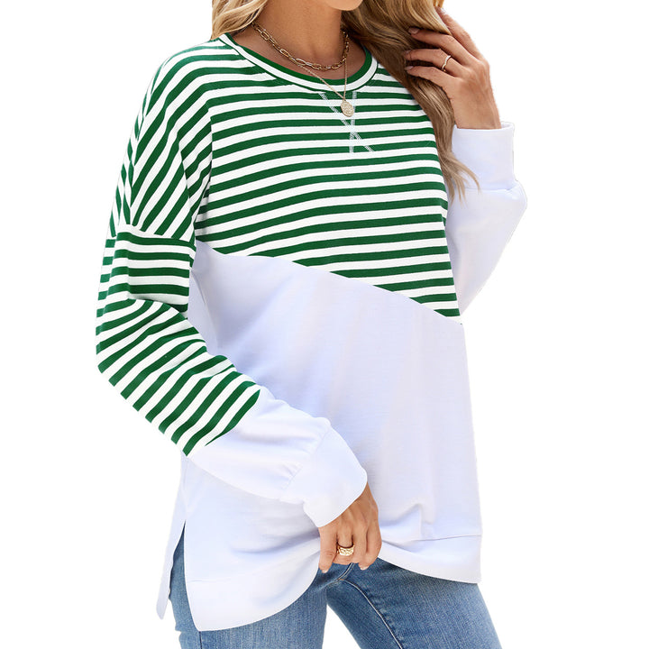 Damen lässiges Sweatshirt mit gestreiftem Design und abgesetztem Saum Drune