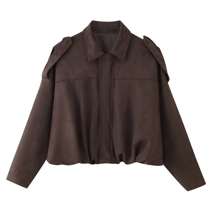 Damen Kurzgeschnittene Oversize Blousonjacke mit Schulterklappen Drune