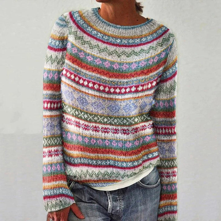 Damen gemütlicher Strickpullover mit buntem Muster und lässigem Schnitt Drune