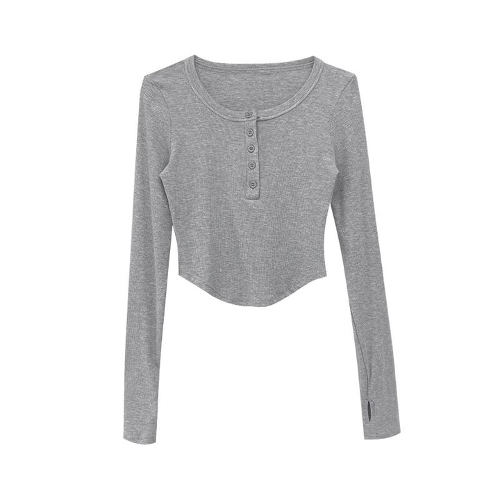 Damen Langarmshirt mit dekorativem Knopfdesign und lässigem Schnitt