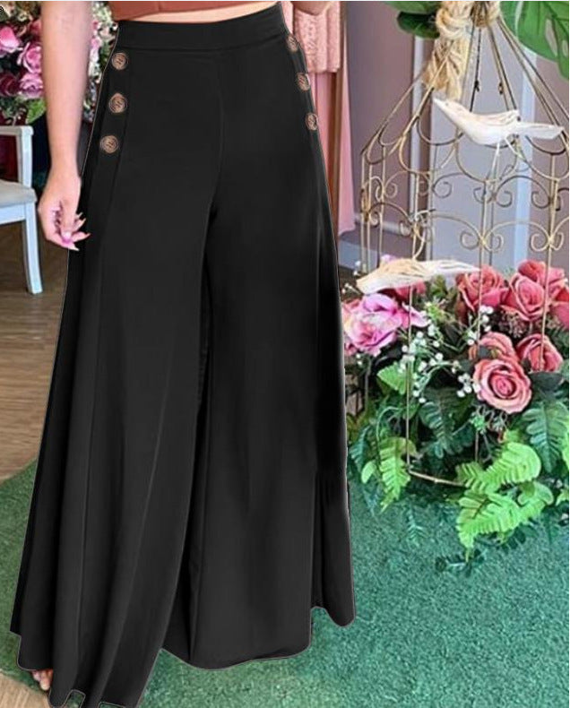 Damen Weite Palazzohose mit dekorativen Knopfdetails Drune