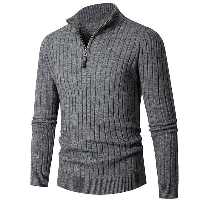 Herren Gerippter Feinstrick-Halbzip-Pullover mit hohem Kragen und Reißverschluss Drune