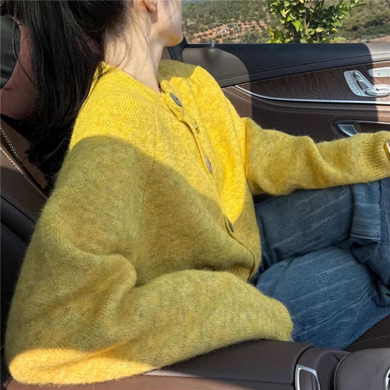 Damen Modische Strickjacke mit Knöpfen Drune