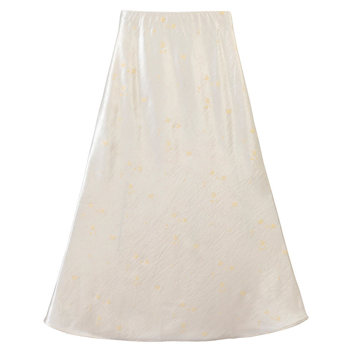 Damen nan A-Linien Midirock aus Jacquard-Satin mit floralen und Schmetterlingsreliefs Drune