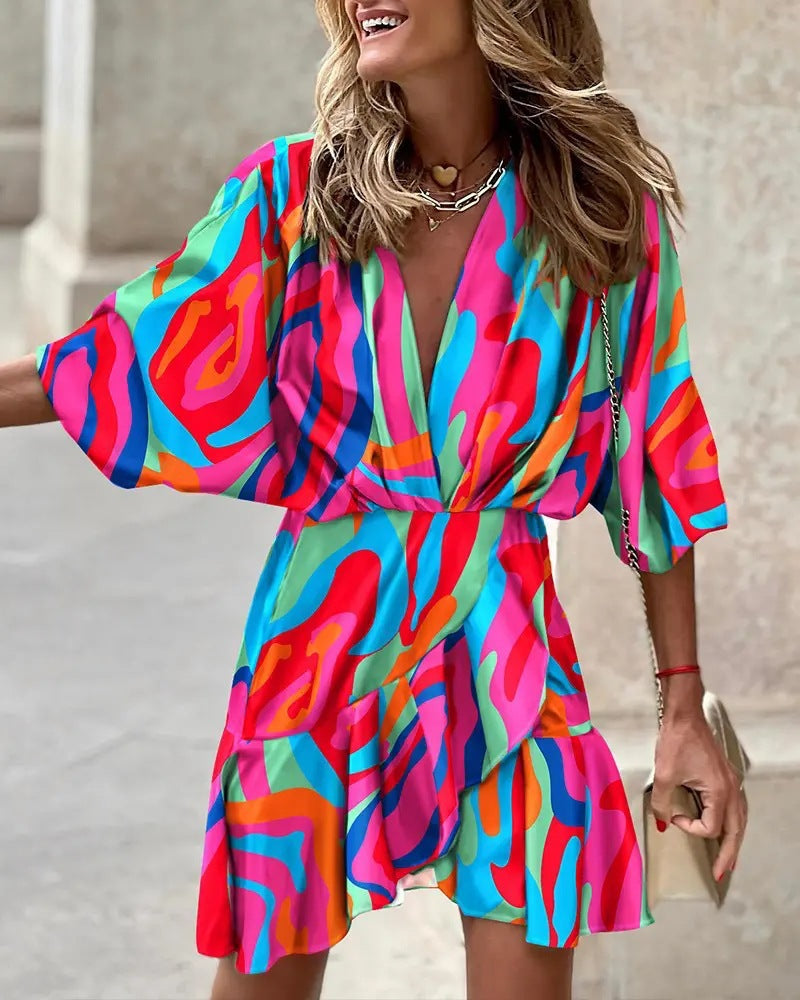 Damen Kurzarm Kleid Drune