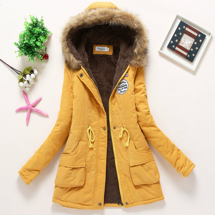 Damen taillierter Winterparka mit Teddyfutter Kunstfellkapuze und Tunnelzug Drune