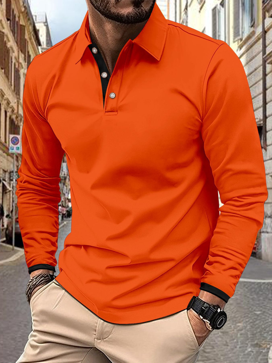 Herren Langarm Poloshirt mit stilvollem Kragen und eleganten Knopfdetails Drune