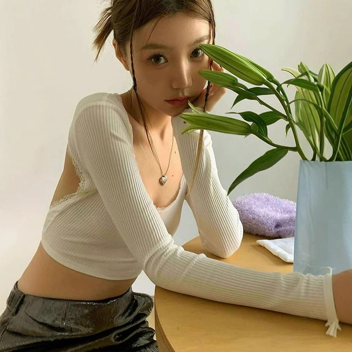Damen Crop-Top mit Rüschendetails und Rückenbindung Drune