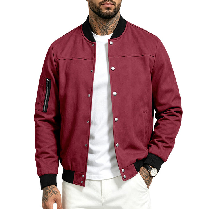 Herren Veloursleder‑Optik Bomberjacke mit Druckknopfleiste, Ärmeltasche und Rippbündchen Drune