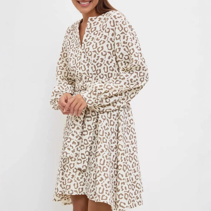 Damen Freizeitkleid mit taillierbarem Gürtel und eleganten Rüschendetails Drune