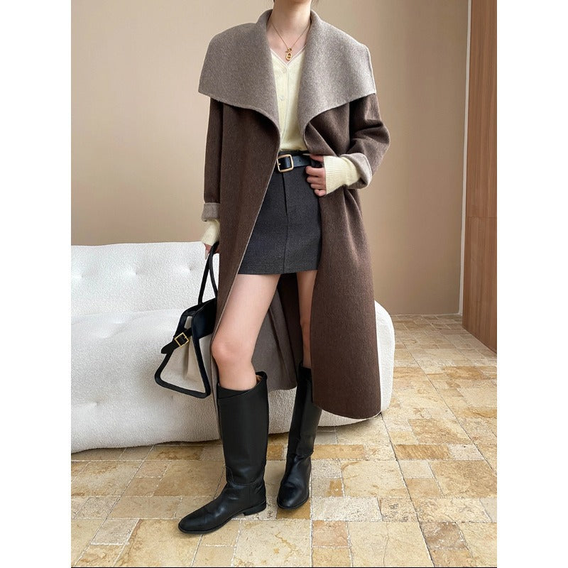 Damen eleganter Übergröße-Mantel mit tieferem Kragen und strukturierter Oberfläche Drune