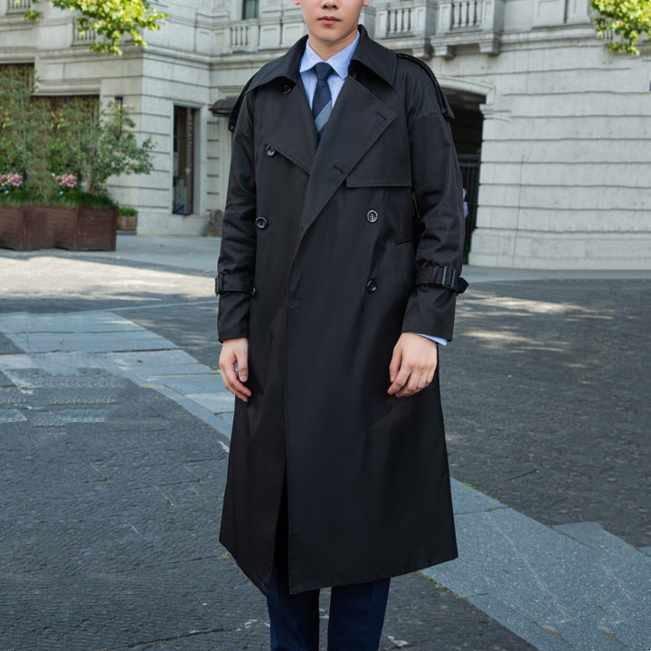 Herren Doppelreihiger Trenchcoat mit Taillengürtel und Epauletten Drune