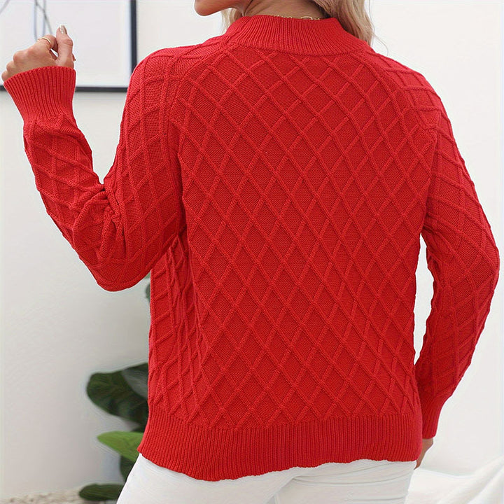 Damen Grobstrickpullover mit trendigem Rautenmuster und hohem Kragen Drune