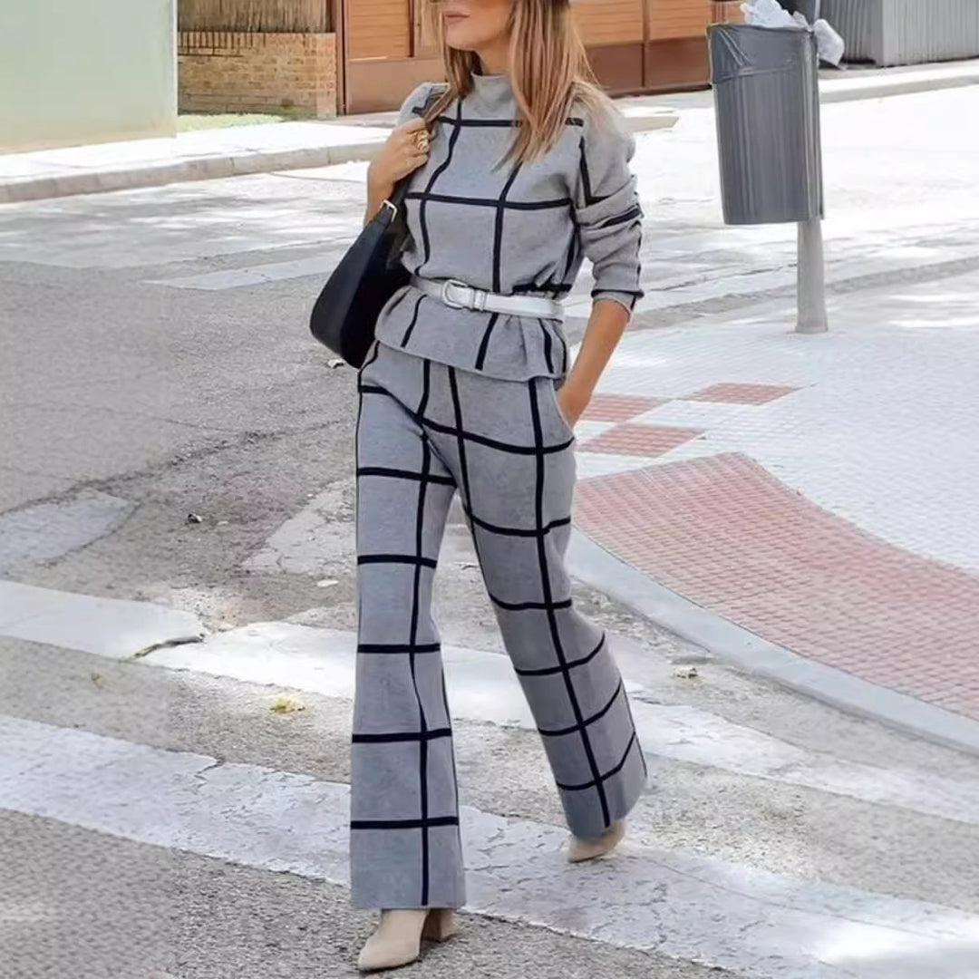 Damen Langärmliges Set im Karo-Design Drune
