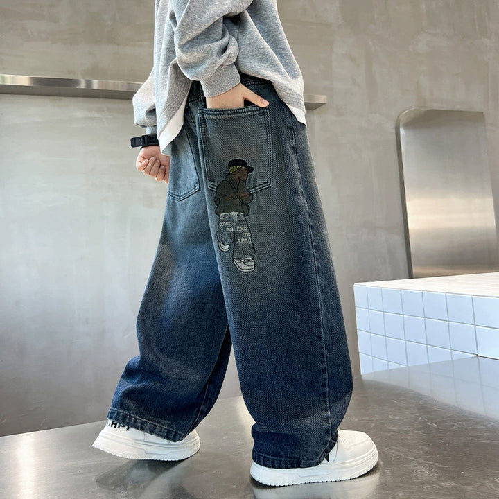 Unisex weite Denim-Hose mit einzigartigen Applikationen Drune