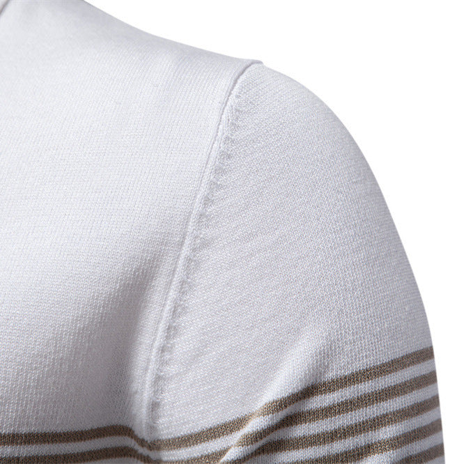 Herren nan edles Feinstrick-Poloshirt mit kurzem Metallreißverschluss, Bündchenärmeln und kontrastierten Streifenbändern Drune