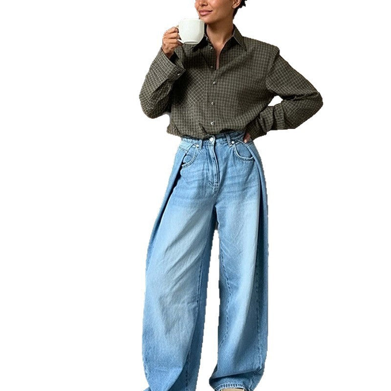 Damen Modische Karobluse mit lässigem Schnitt Drune