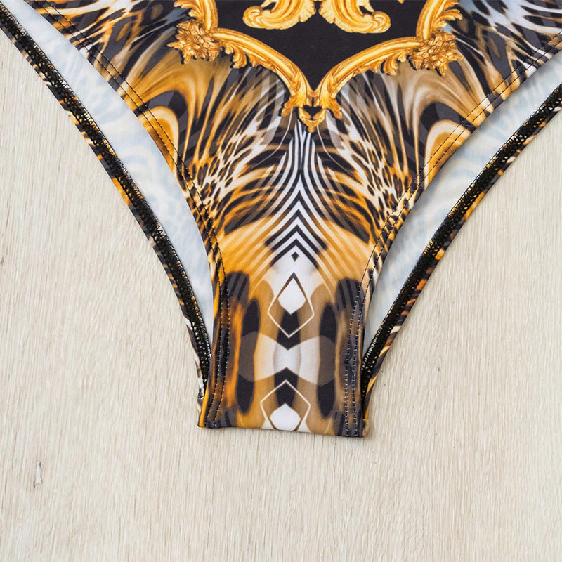 Damen Einteiler Badeanzug mit zarten Rüschendetails und luxuriösem Leo-Design Drune
