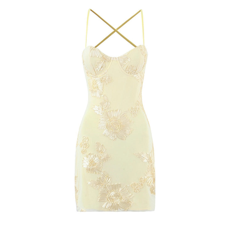 Damen Sexy Kleid mit floralem Spitzenmuster Drune