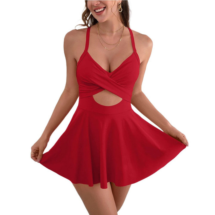Damen Einteiliger Badeanzug mit Wickelrock und trendy Cut-Out Drune